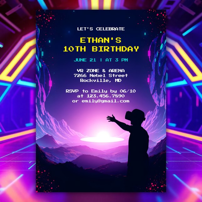 Convite Aniversário do Virtual Reality Party VR (Personalized VR Birthday Invitation Virtual Reality Gamer Party Invite)