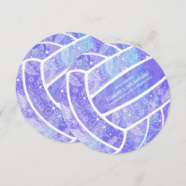 Convite Aniversário do vôlei do modelo floral roxo