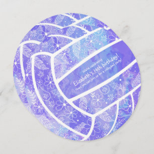 Convite Aniversário do vôlei do modelo floral roxo