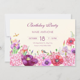 Convite Aniversário do Watercolor floral branch