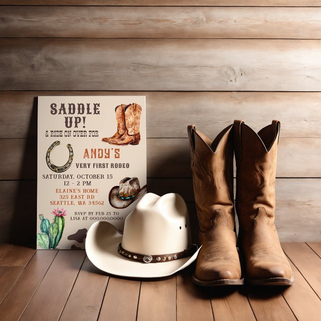 Convite Aniversário do West Cowboy First Rodeo Boys (Western Cowboy First Rodeo Boys Birthday Invitation)
