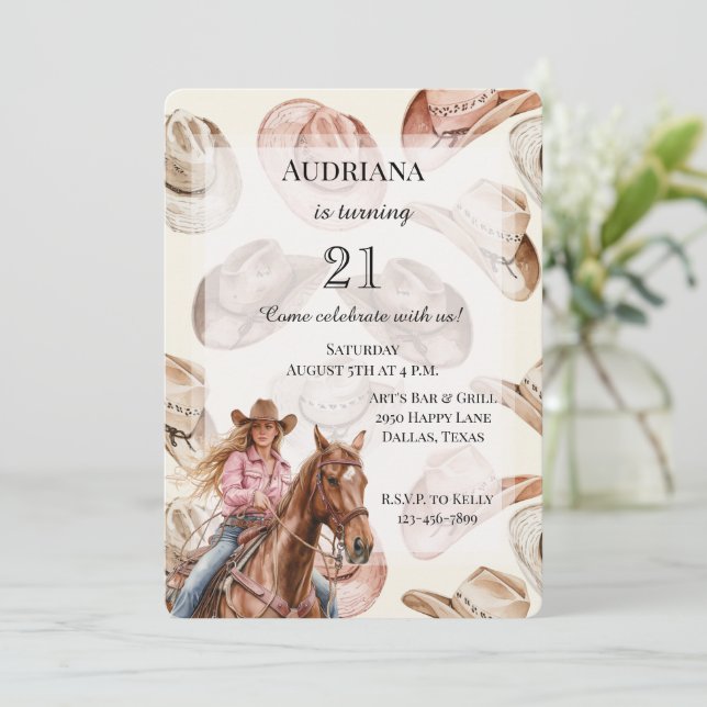 Convite Aniversário do Western Bloni Cowgirl (Em pé/Frente)