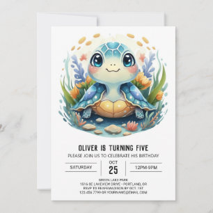 Convite Aniversário do Whimsy Printable Watercolor Turtle 