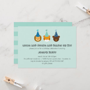 Convite Aniversário do Zoo com leões, tigres, ursos Convit