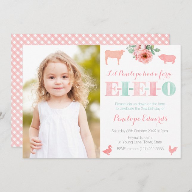 Convite Aniversário do Zoo da Fazenda MacDonald Antigo do  (Frente/Verso)