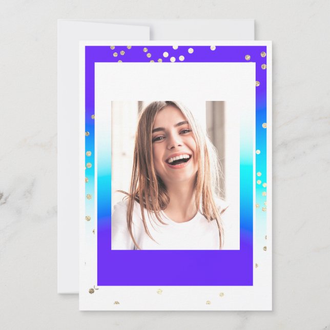 Convite Aniversário Doce 16º Formando Azul, Dourado Confet (Verso)