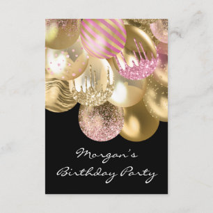 Convite Aniversário Doce 16º ouro rosa Ballons preto