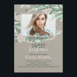 Convite Aniversário Doce 16 | Foto de aniversário verde<br><div class="desc">Foto doce dezesseis - convite de aniversário 16</div>