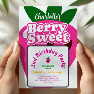 Convite Aniversário Doce de Morango Rosa Brilhante