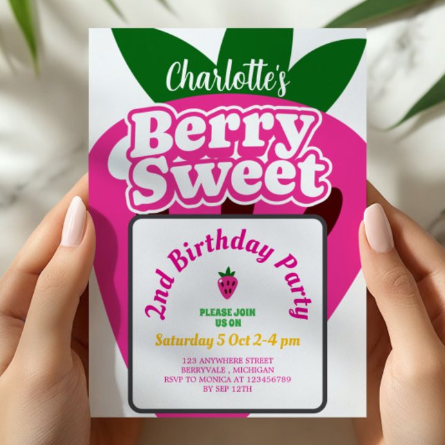 Convite Aniversário Doce de Morango Rosa Brilhante (Criador carregado)