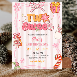 Convite Aniversário Doce Duplo de Natal de Inverno Pink Re