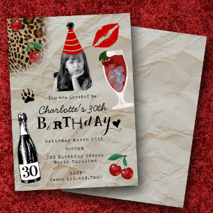 Convite Aniversário dos 30 anos Foto Personalizada Cereja