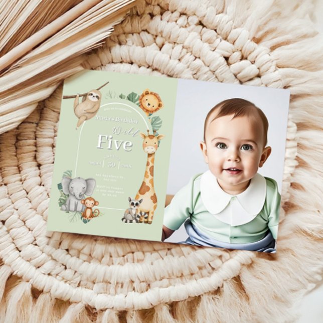 Convite Aniversário dos Animais da Selva Tropical Verde (Criador carregado)