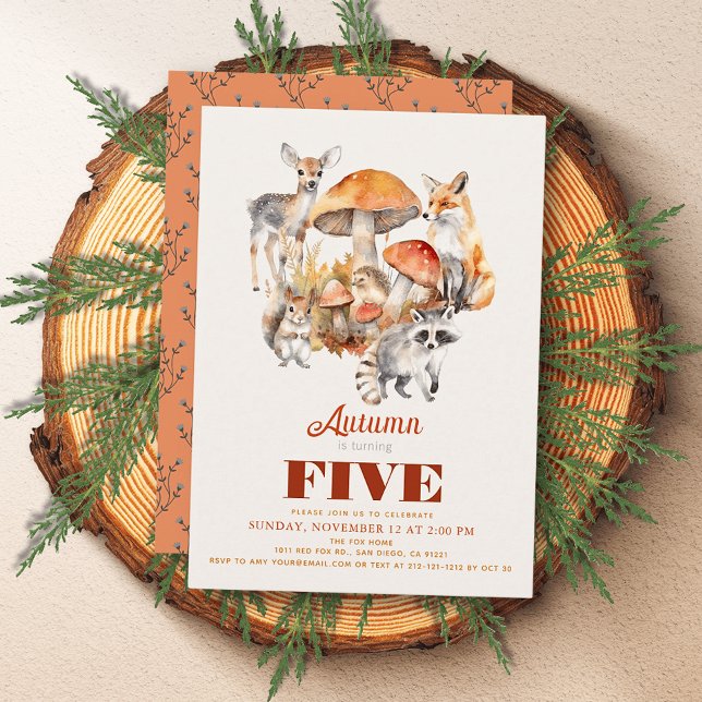 Convite Aniversário dos Animais das florestas de Cogumelos (Criador carregado)