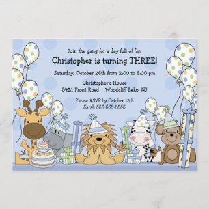 Convite Aniversário dos animais do safari dos meninos do