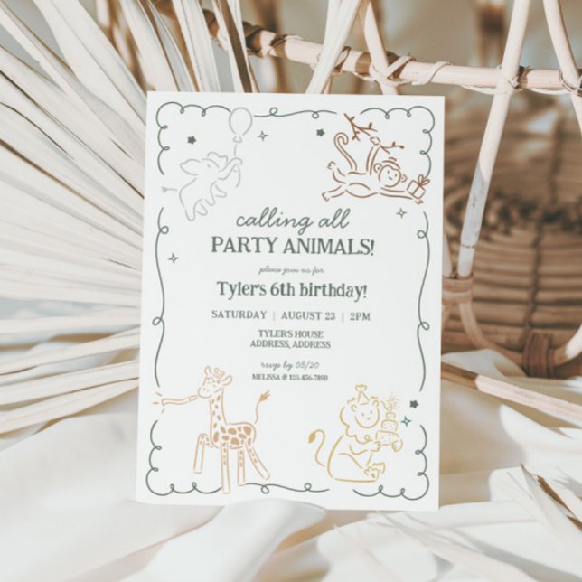 Convite Aniversário dos Animais Safari do Zoo Selgle (Safari Jungle Party Animals Kids Birthday Invite)