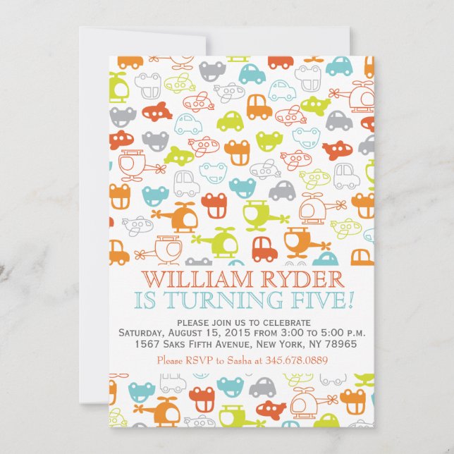 Convite Aniversário dos Automóveis Modernos, Aviões e Heli (Frente)