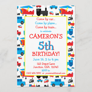 Convite Aniversário dos aviões, comboios e transportes de