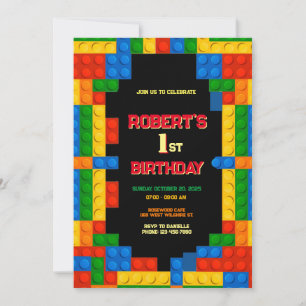 Convite Aniversário dos Blocos de Construção Coloridos