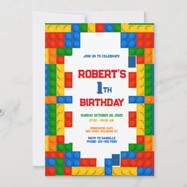 Convite Aniversário dos Blocos de Construção Coloridos (Frente)