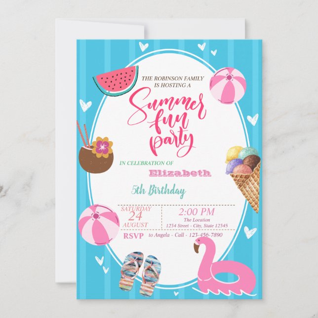 Convite Aniversário dos Brinquedos de Piscina de Melancia  (Frente)