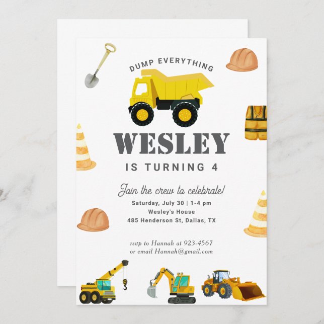 Convite Aniversário dos Caminhões de Construção (Frente/Verso)