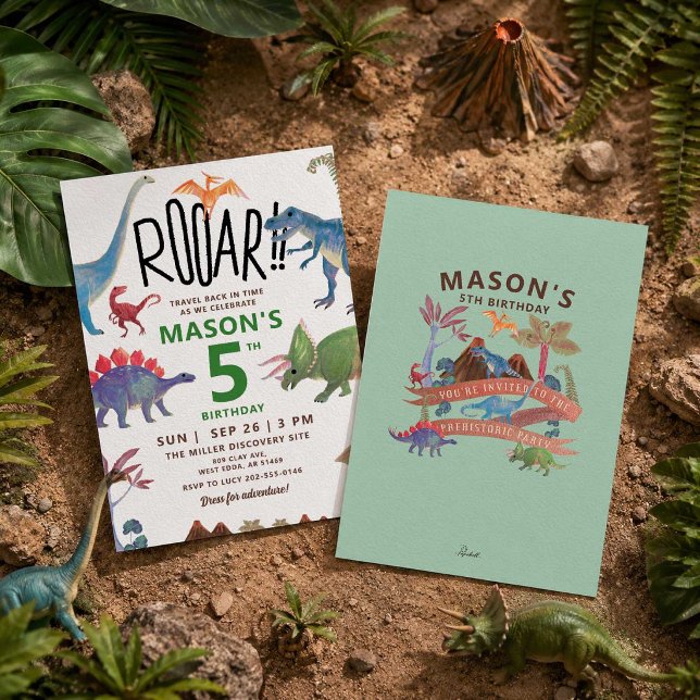 Convite Aniversário dos Dinossauros Aquarela (A charming watercolor dinosaur invitation for your little explorer.)