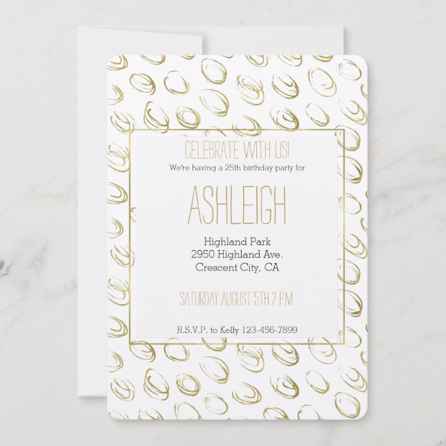 Convite aniversário dos Dourados Círculos de Abstrato (Frente)