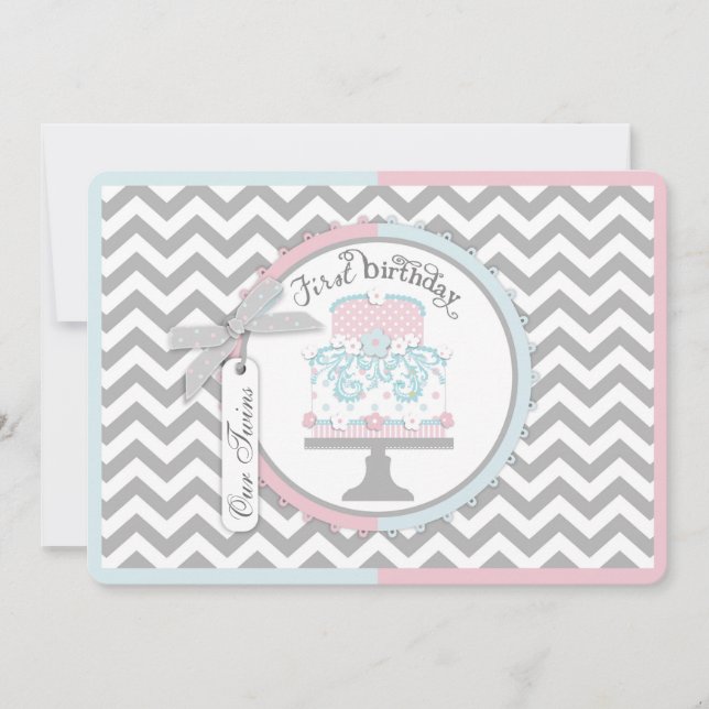 Convite Aniversário dos gêmeos do laço e do tutu primeiro (Frente)