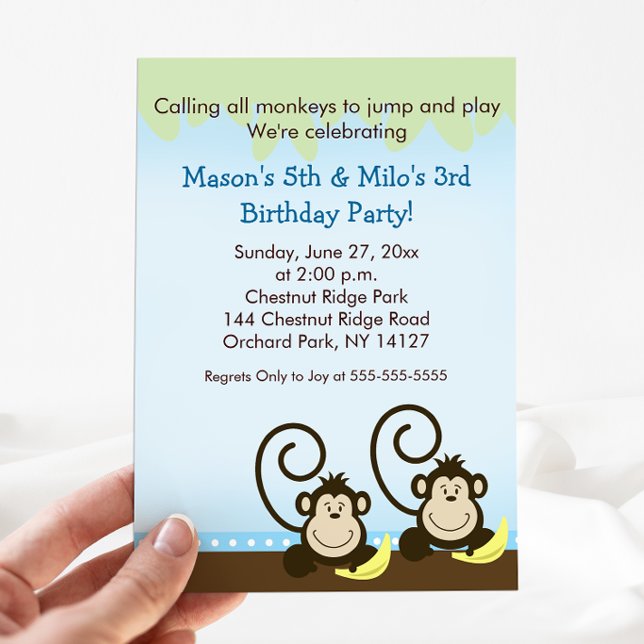 Convite Aniversário dos Macacos Gêmeos  (Twin Boys Birthday Invitation)