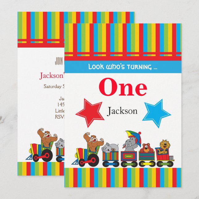 Convite Aniversário dos miúdos do divertimento do circo (Frente/Verso)