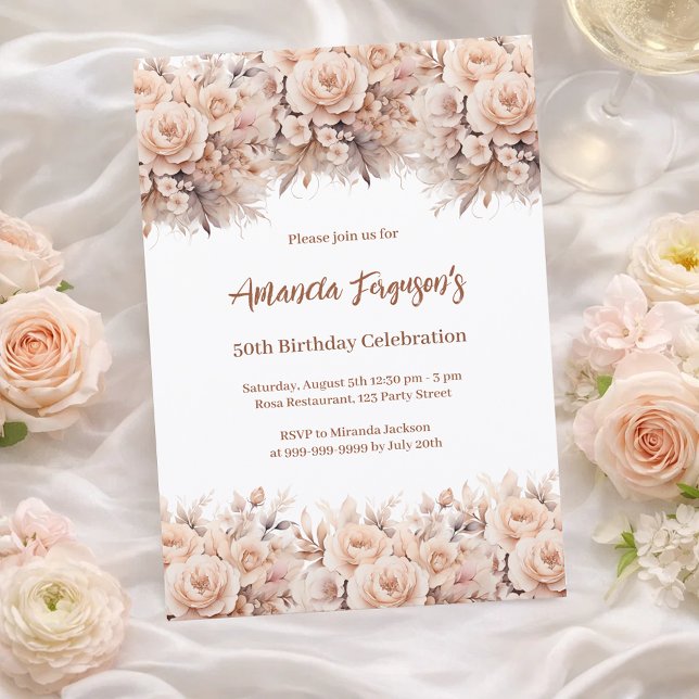 Convite Aniversário dos rosas de pêssego (Criador carregado)