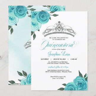 Convite Aniversário dos Rosas de Turquesa Silver Tiara Qui