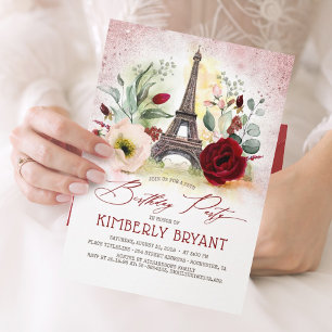 Convite Aniversário Dourado cor-de-rosa de Paris do