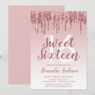 Convite Aniversário Dourado cor-de-rosa do doce dezesseis