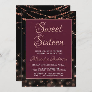Convite Aniversário Dourado cor-de-rosa do doce dezesseis