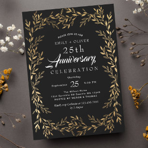 Convite Aniversário Dourado da Folha do Elegante Negro