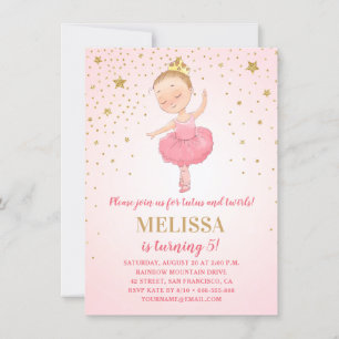 Convite Aniversário Dourado da menina do brilho   do rosa