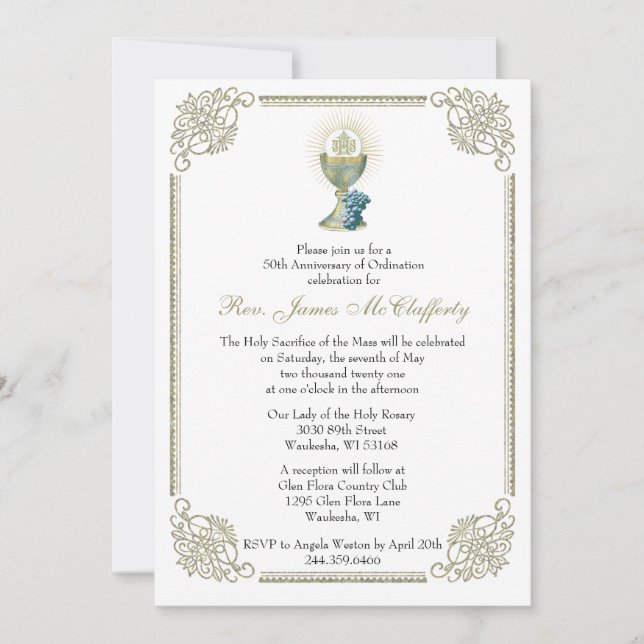 Convite Aniversário Dourado da Ordenação Católica (Frente)
