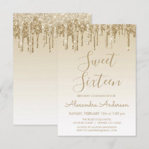 Convite Aniversário Dourado de Brilho Doce Dezesseis