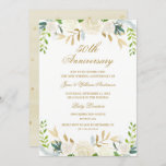 Convite Aniversário Dourado de Casamento Floral de Waterco<br><div class="desc">Convites Elegantes de Aniversário de Casamento com design de cor d'água floral em tons de ouro,  creme,  limão e verde. O texto do estilo clássico em ouro pode ser totalmente personalizado. Coleção de Casamentos na Loja Little Bayleigh!</div>