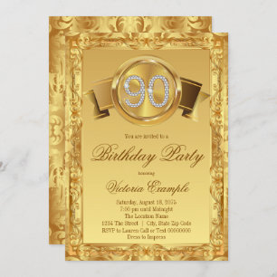 Convite Aniversário Dourado do 90 da mulher do redemoinho