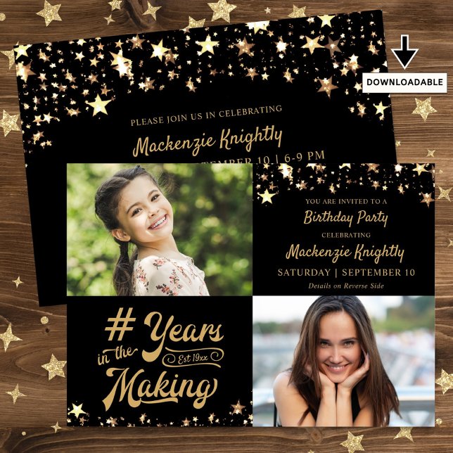 Convite Aniversário Dourado Estrelas Anos na Foto do FAZER (Criador carregado)