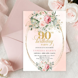 Convite Aniversário Dourado Floral Boho Elegante