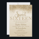 Convite Aniversário Dourado Glitter Sparkle Sweet 16<br><div class="desc">Dourada Glitter Sparkle Sweet 16 Aniversário</div>