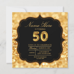 Convite Aniversário Dourado Negro do 50º Adulto