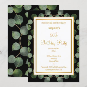 CONVITE ANIVERSÁRIO DOURADO NEGRO VERDE SAGE EUCALYPTUS S