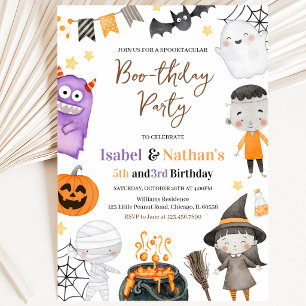 Convite Aniversário Duplo de Halloween dos Monstros