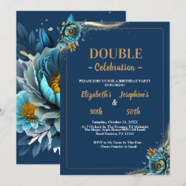 Convite aniversário duplo floral da Turquoise Dourada