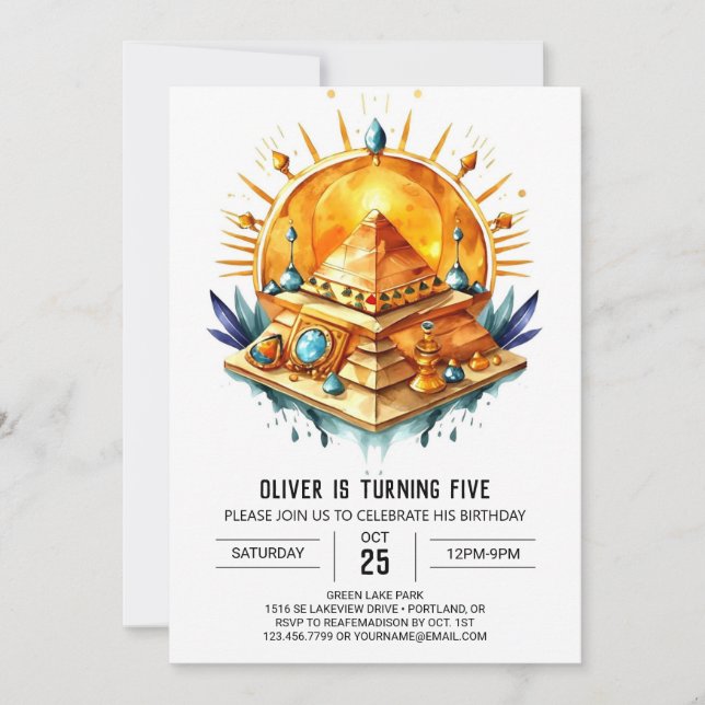 Convite Aniversário Editável das Pirâmides Antigas do Egit (Frente)